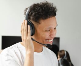 happy man wearing a headset