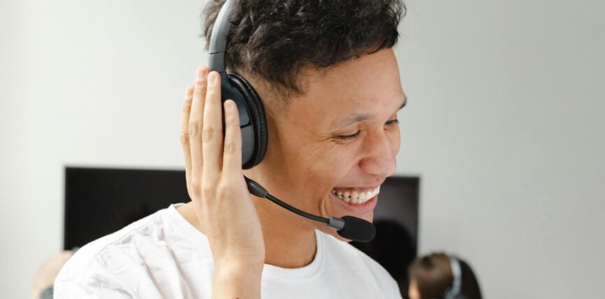 happy man wearing a headset