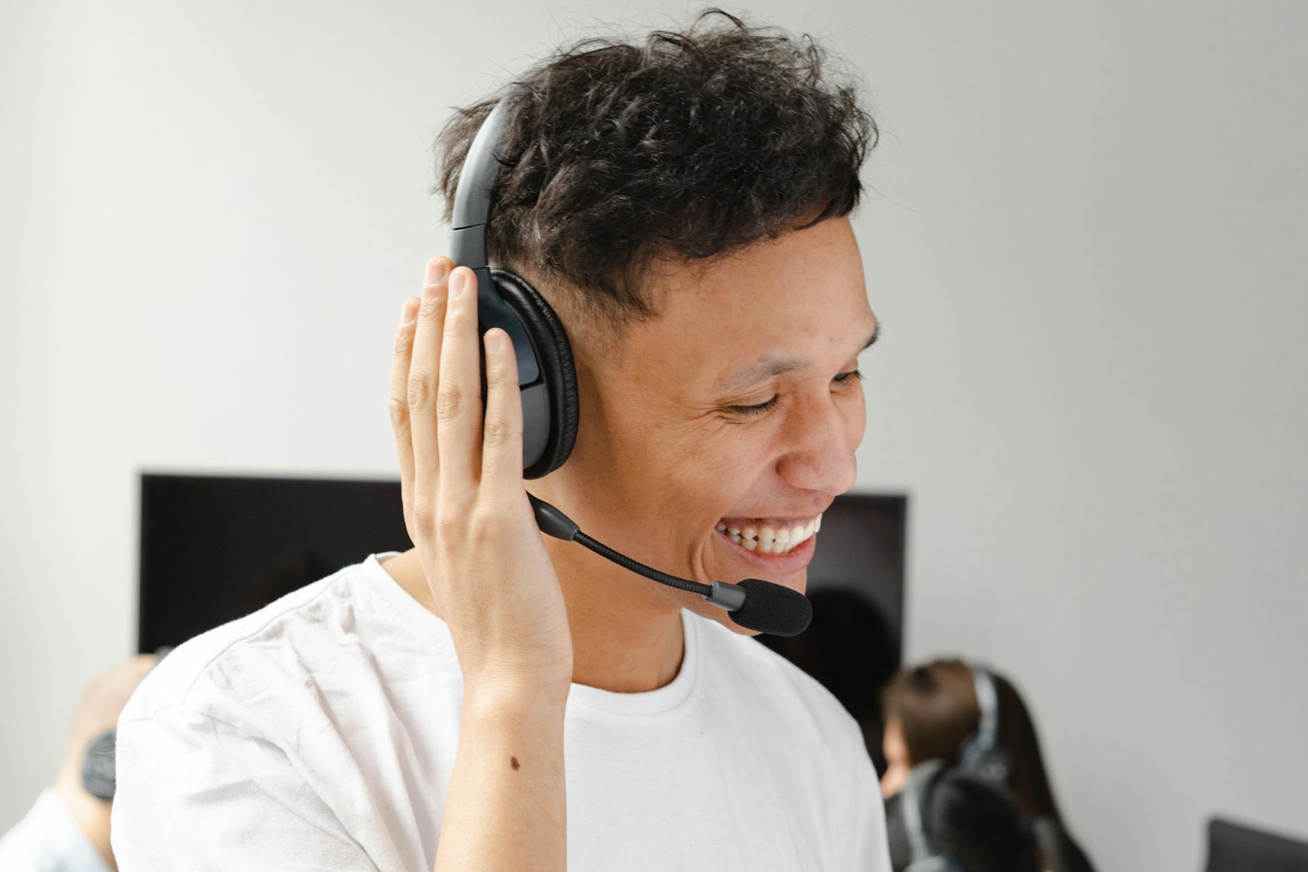 happy man wearing a headset