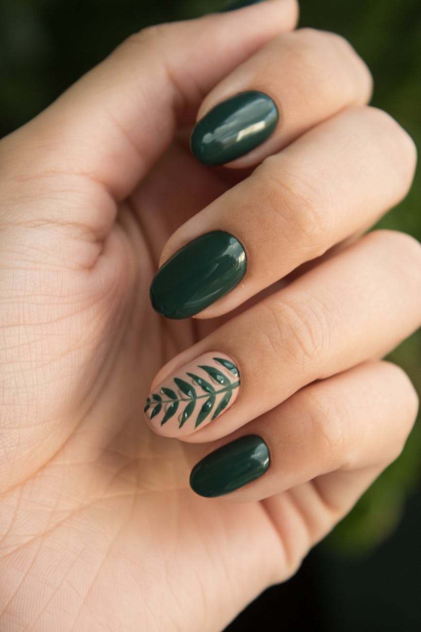 green manicure art close up photo