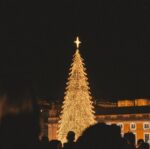 illuminated christmas tree at night in lisbon
