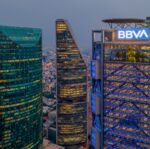 aerial view of illuminated skyscrapers in downtown mexico city mexico