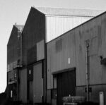 industrial building facade in black and white