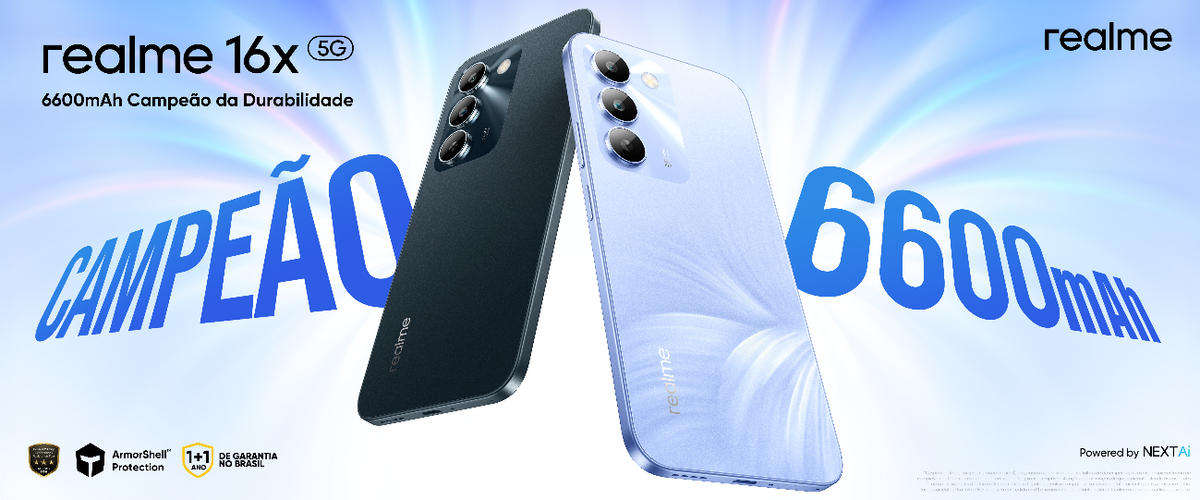 Com bateria de 6.600 mAh, realme 16x 5G chega ao Brasil